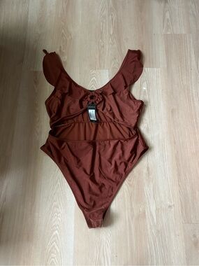 PrettyLittleThing Chocolate Brown Frill Ring Detail Swimsuit